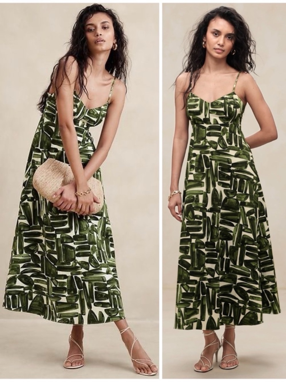 Banana Republic NWT Poplin CutOut Maxi floor length Medium orig $220 palm print